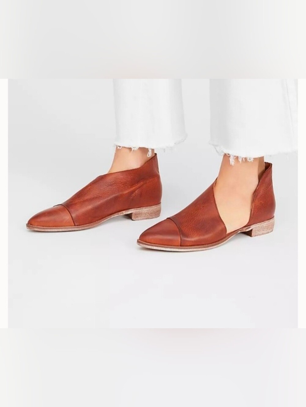Free People Brown Royale Leather Cutout Ankle Flats Size 39